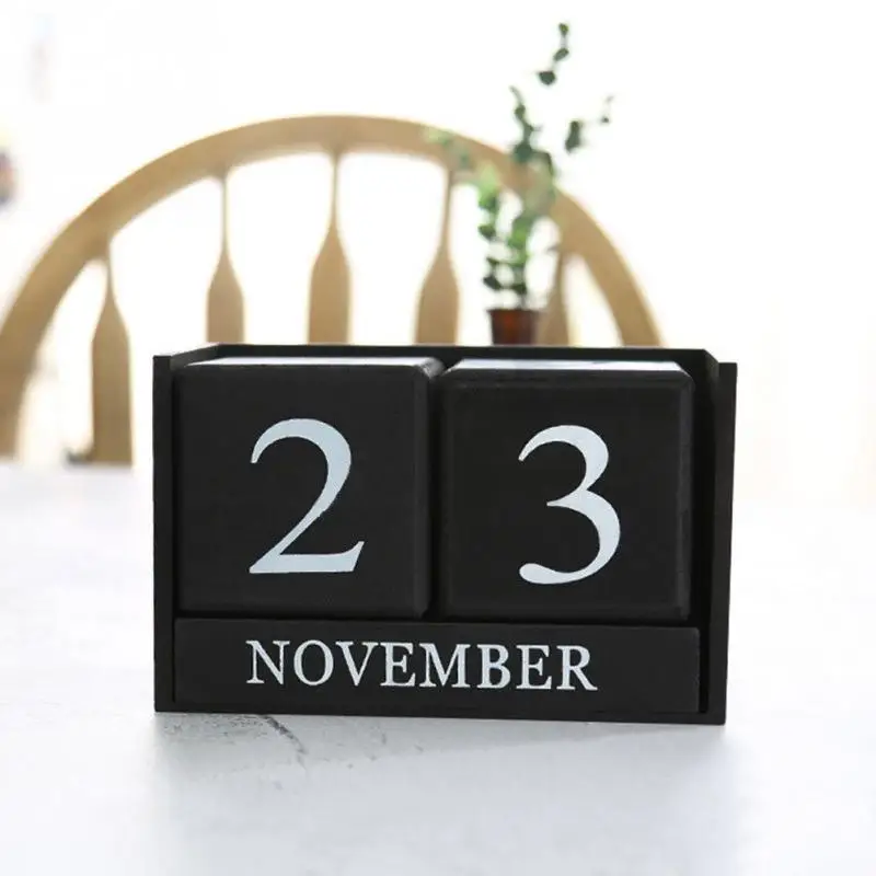 

1pc Wooden Calendar Desktop Wood Block Planner Month Date Display Home Office Decor