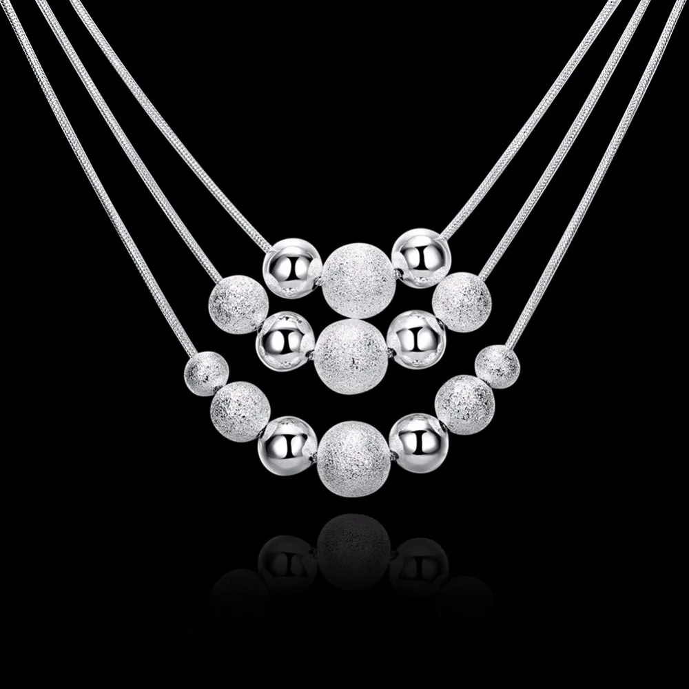 Новые очаровательные ювелирные изделия из стерлингового серебра 925 пробы классические высококачественные модные три слоя цепи легкие серьги бусы ожерелье