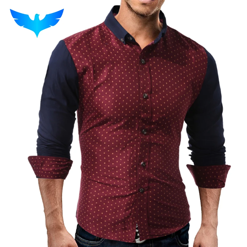 Qingyu бренд 2018 Модные мужские рубашка с длинными рукавами Топы корректирующие Мода Сращивание маленькие грибы мужская одежда Рубашки для