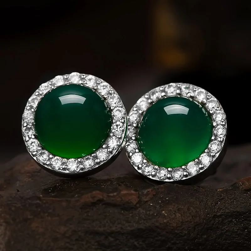 925 Sterling Silver Natural Semi Precious Stones Green Chalcedony 925 Sterling Silver Natural Semi Precious Stones Green Chalcedony Stud Earrings Fashion Women Jewelry Gift In From