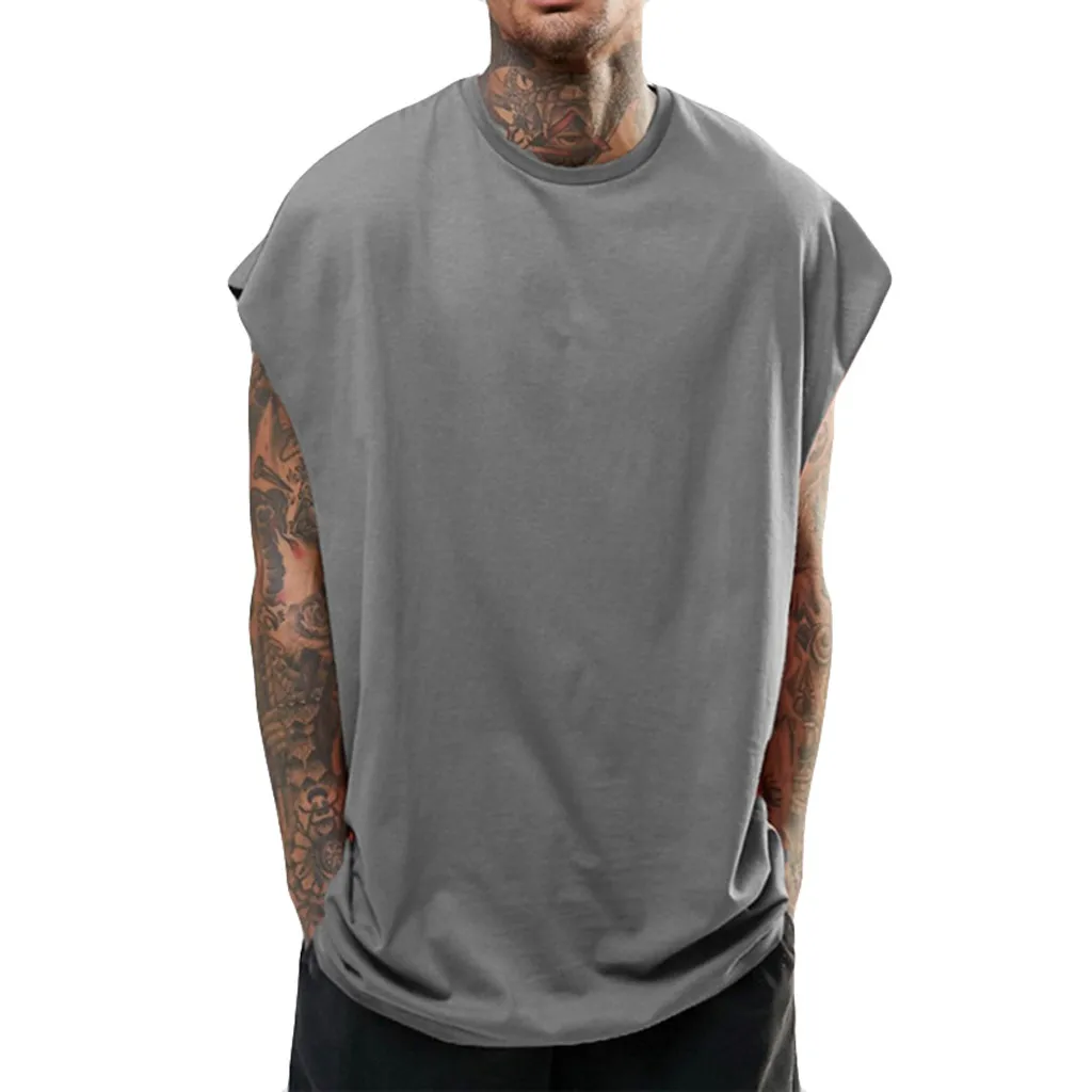 Мужская Летняя Повседневная одежда для бодибилдинга в стиле хип-хоп однотонная Спортивная майка из полиэстера без рукавов с круглым вырезом C0506 - Цвет: Gray