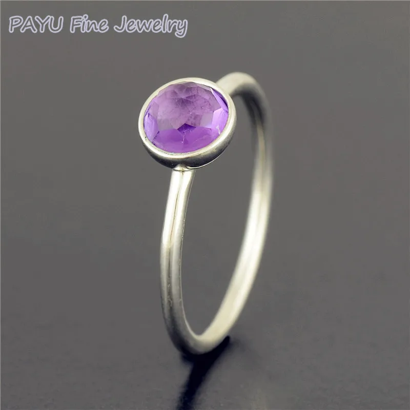 

PAYU Handmade Silver Ring February Droplet, Amethyst Ring Fine Jewelry Austrian Crystal Valentine Gifts