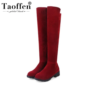 

Taoffen 2020 Plus Size 33-46 Knee High Boots Women Zipper Round Toe Flats Shoes Flock Winter Warm Long Boots Women Footwear