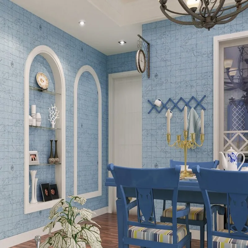 Free Shipping Custom Mediterranean Blue Lattice Nonwovens Wallpapers