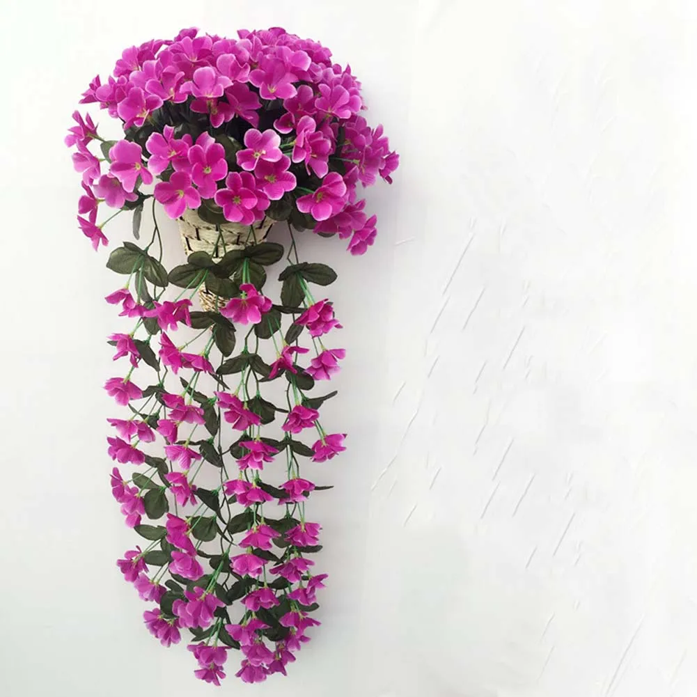 New Violet Artificial Flower Bouquet Rattan Vine Leave Project Soft Mounted Wall Hanging Flower