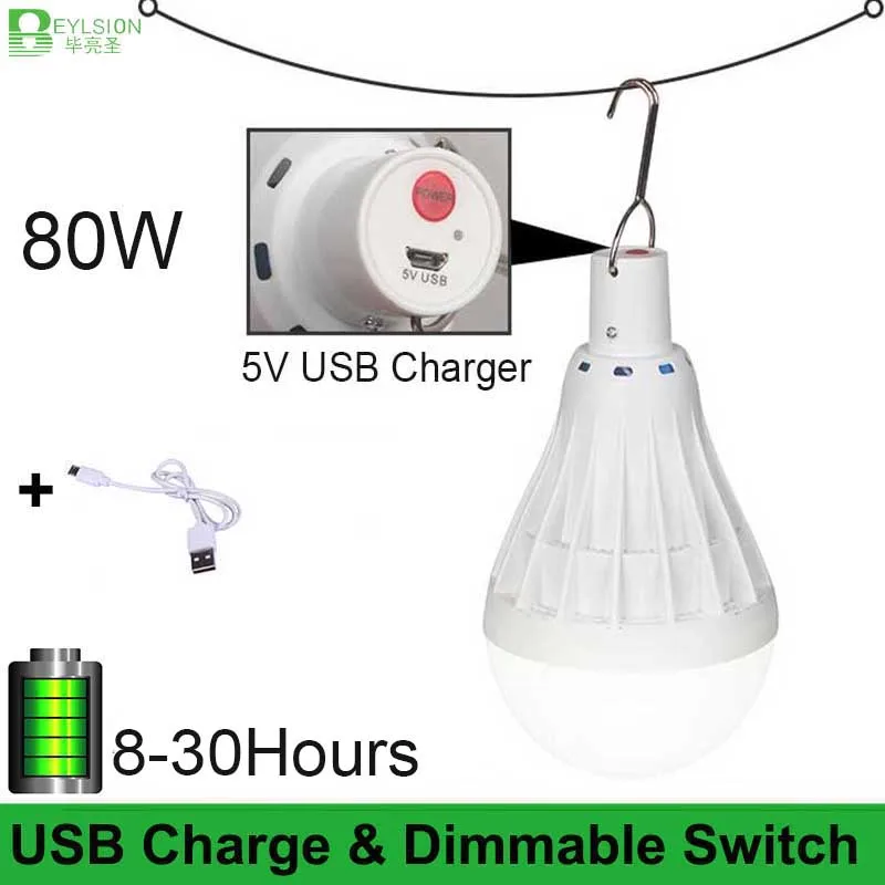 

BEYLSION Two Mode 80W Dimmable Rechargeable LED Light Bulb 20 Hours USB LED Emergency Light for Home Solar Emergency Light Lamp