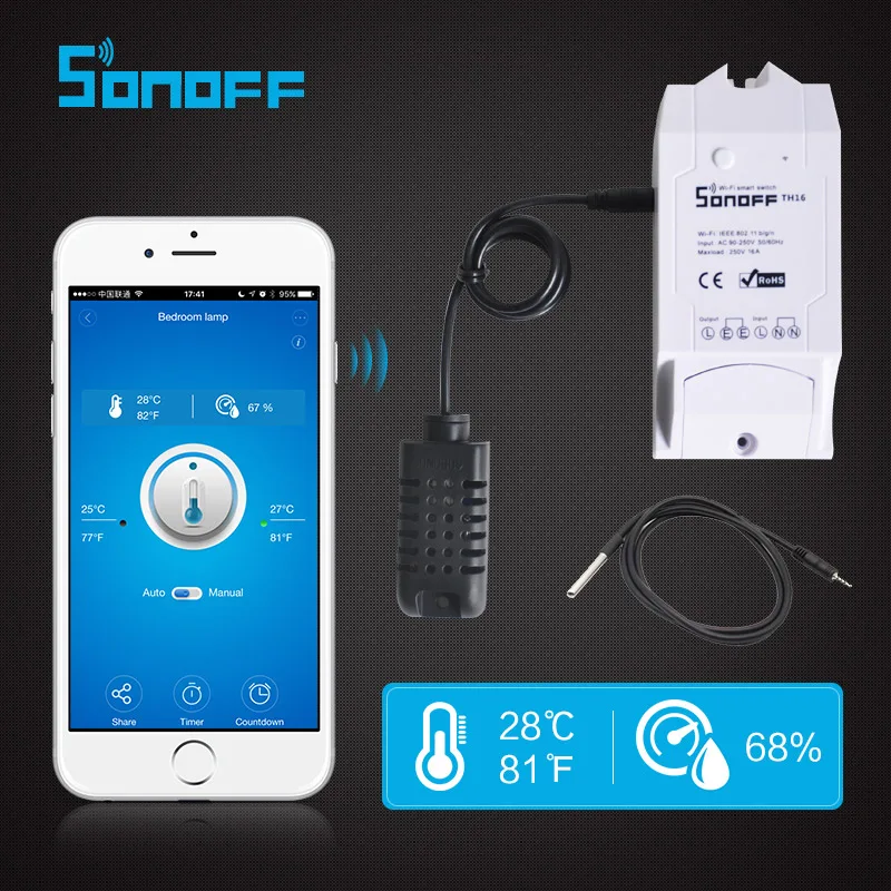 Sonoff TH16 Smart переключатель Wi Fi мониторинга Температура влажность Switch домашней