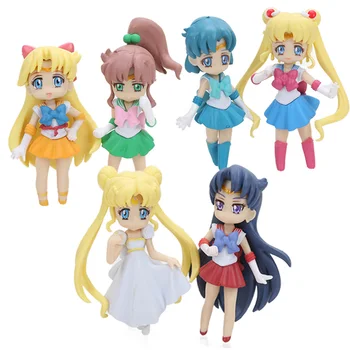 

Mini 6pcs Sailor Moon Figures Set Sailor Mars Sailor Tsukino Usagi Serenity Venus Jupiter Mercury Collectible Model Doll Figuren