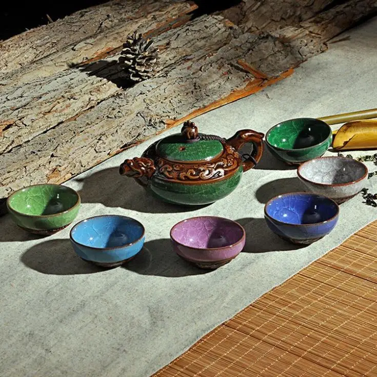 Чайный набор ледяная трещина глазурь резная посуда керамическая teaset Dehua чайный