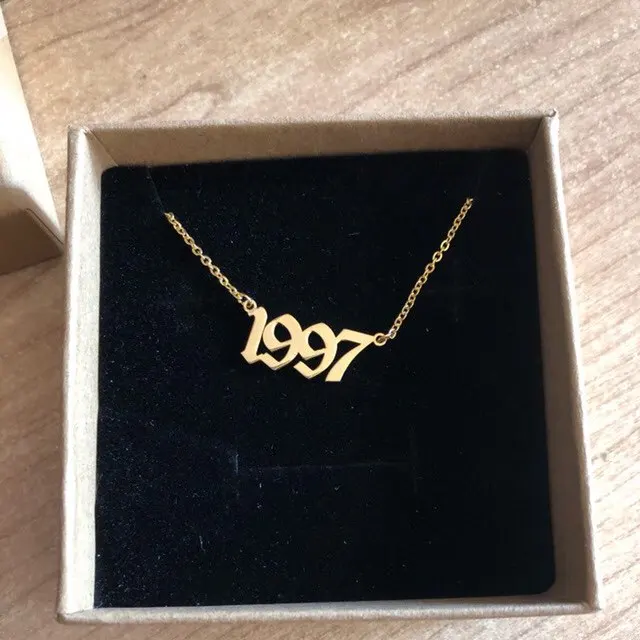 

1997 Custom Birthday Wedding Anniversary Day Date Personalized Old English Number Necklaces for Women Men Girls Boys lovers'