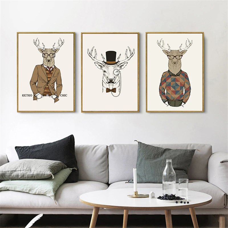 HAOCHU-Retro-Chic-Hippie-Mr-Deer-Giraffe-Animal-Print-Art-Picture ...