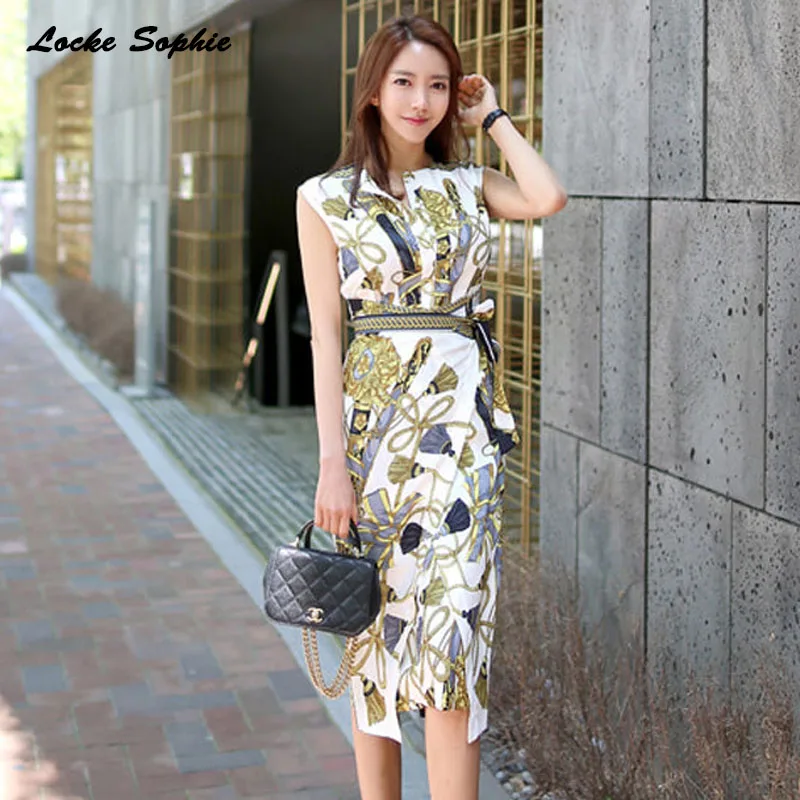 

1pcs High waist Ladies Plus size party dresses 2019 Summer cotton blend prints Splicing waist belt Dress women's Skinny Dress