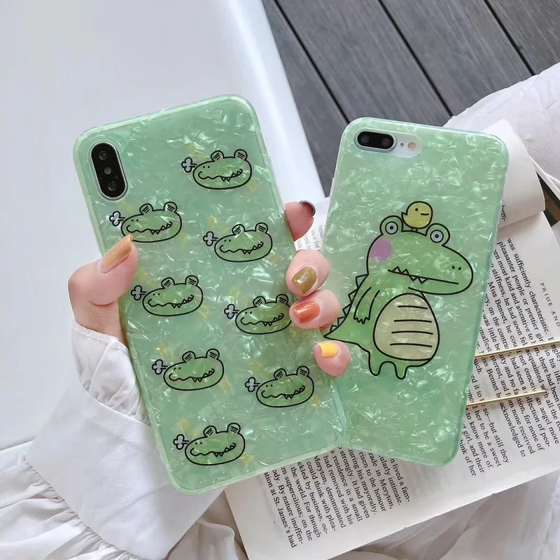 

Cute Cartoon Dinosaur Patterned soft TPU Conch Shell Case For iPhone XS MAX XR 6 6S 7plus 8 Plus Case for iPhone X Back Cover