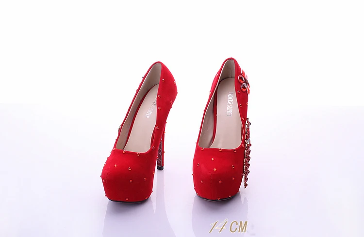 11_2018 Spring Red Stiletto High Heeled Platform Pumps Wedding Pointed Bridal Shoes Online 14cm Hot Sale