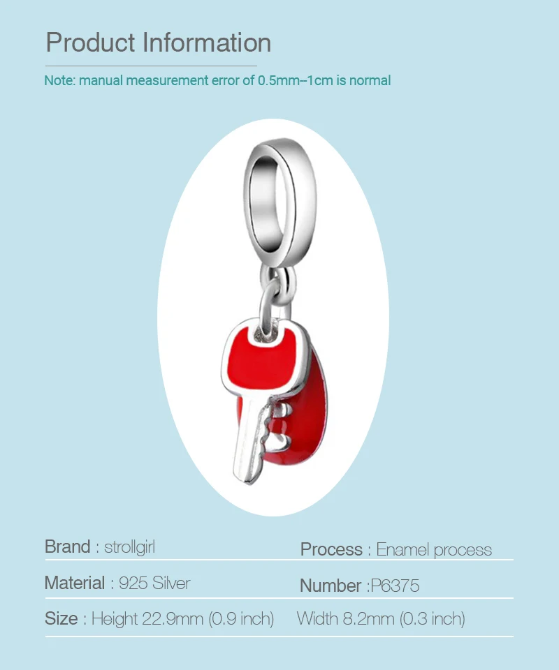 Серьги-подвески из стерлингового серебра для ключей от автомобиля от компании Strollgirl, подходят для pandora, подвески из серебра 925, оригинальные подвески для браслетов, аксессуары для ювелирных изделий DIY