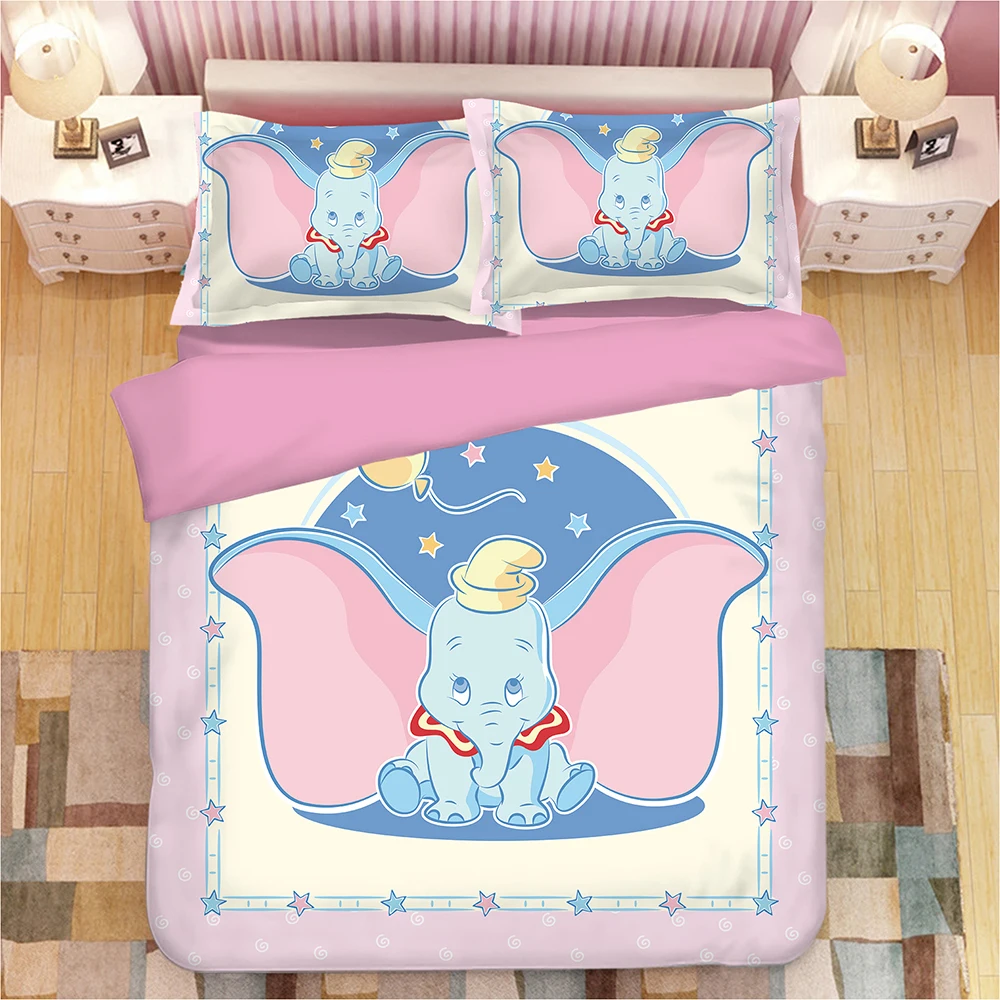 New Cartoon Dumbo Pattern Bedding Set Boy/Girls Baby Single Twin king Kids Duvet Cover Set Pillowcases queen blanket cover