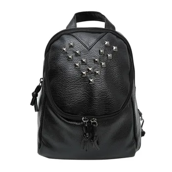 2017 Fashion Women Soft Leather Backpacks Rivet Schoolbags for Teenage Girls Female Bagpack Lady Small Travel Backpack Mochila