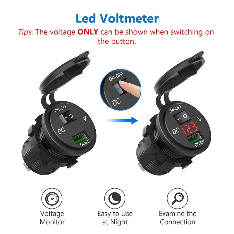 12 В 18 Вт 12 В/24 В Quick Charge 3,0 USB Автомобильное зарядное устройство адаптер питания водостойкий с выключателем светодиодный цифровой игровой для автомобиля RV