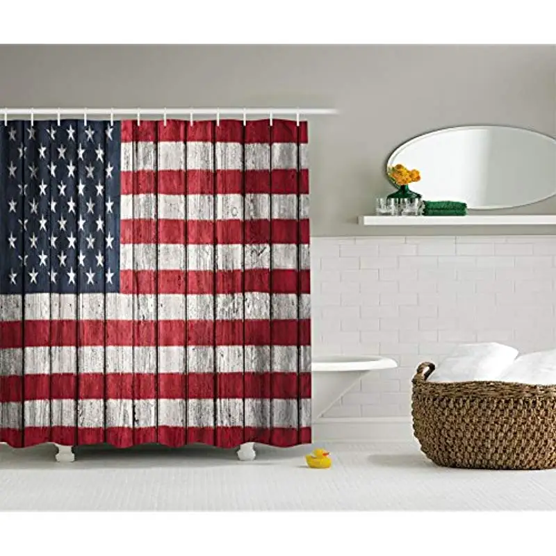 

Vixm Fourth of July Independence Day and the USA Flag Painted on Wooden Plank Fabric Shower Curtains