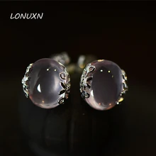 925 пробы, серебряные полудрагоценные камни, натуральный кварц, розовые серьги, Женские Ювелирные изделия, Ретро стиль, стиль Корта, подарок подруге на день рождения