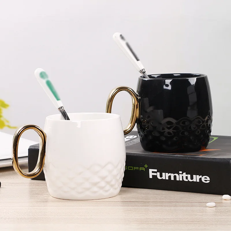 Novelty Gold handle Ceramic Cup Personality Milk Juice Lemon Mug Coffee