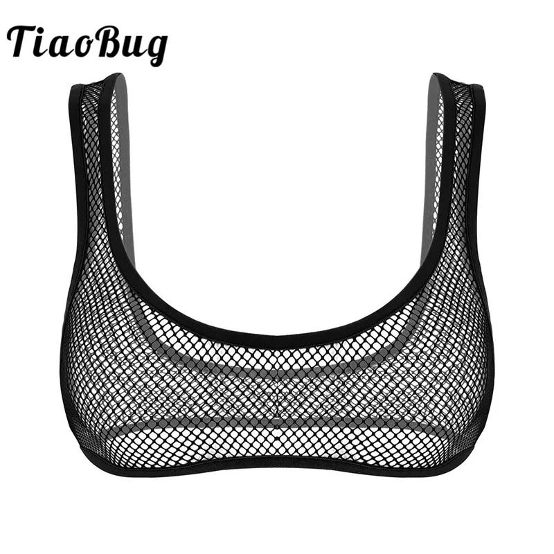 Женское Прозрачное нижнее белье TiaoBug, откровенный прозрачный сетчатый бюстгальтер с широкими бретелями и глубоким u-образным вырезом, прозрачный сетчатый бюстгальтер - изображение