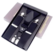 Новые мужские подтяжки черные кожаные подтяжки 4 зажимы подтяжек регулируемый ремень брюки Suspensorio подарки для папы ligas