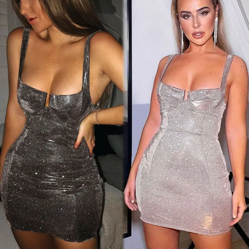 

Hot Women summer Sequin Sleeveless Bodycon Dress Glitter Clubwear Evening Party Stretchy Package Hip Short Club Dress Vestido
