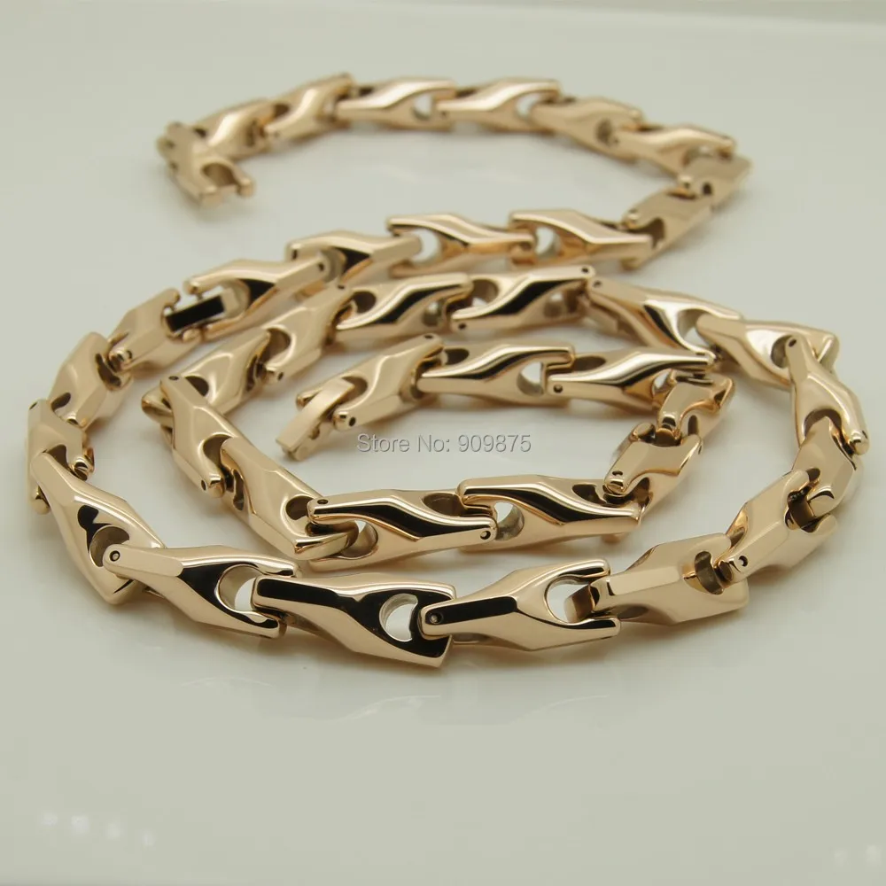 Koop Vari euml;ren breedte lengte 14 #039; #039; 40 #039; #039; 8mm breedte rose gold plating classic ontwerp bike chain mannen vrouwen hi tech tungsten kettingen