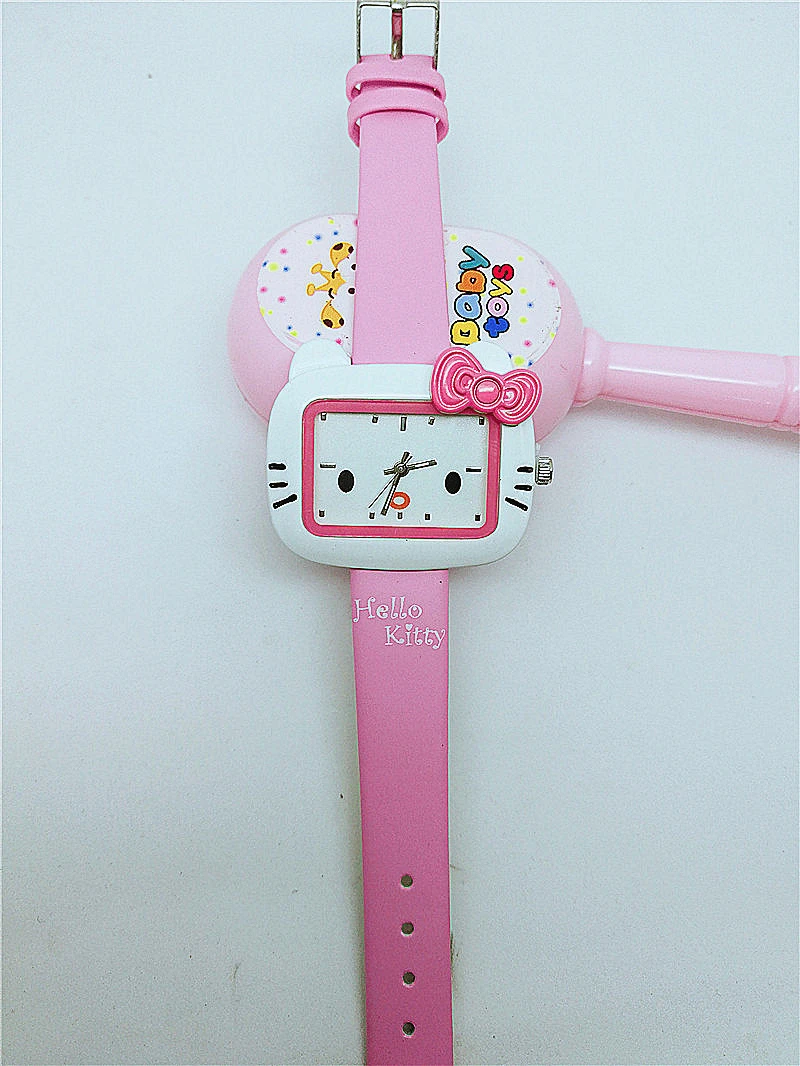 Милые модные женские часы KT cat, детские часы с рисунком hello kitty, кварцевые часы с кожаным ремешком для девочек