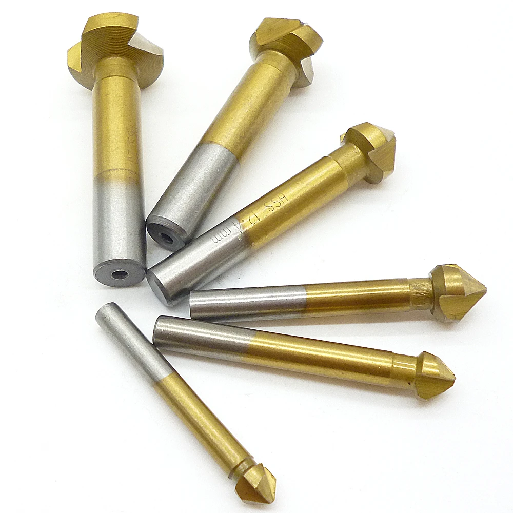

6pcs 90 Degree 3 Flute HSS Chamfering 20.5/16.5/12.4/10.4/8.3/6.3 Titanium Screws Countersunk Drill Chamfering End Mill Cutter