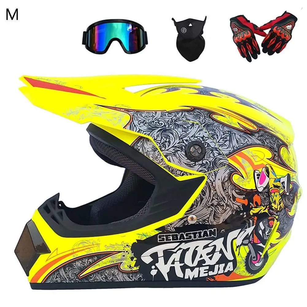 Мужчины 4 шт четыре сезона беговые мотоцикл полный шлем шоссейные гонки набор шлемов с очками Маска и перчатки