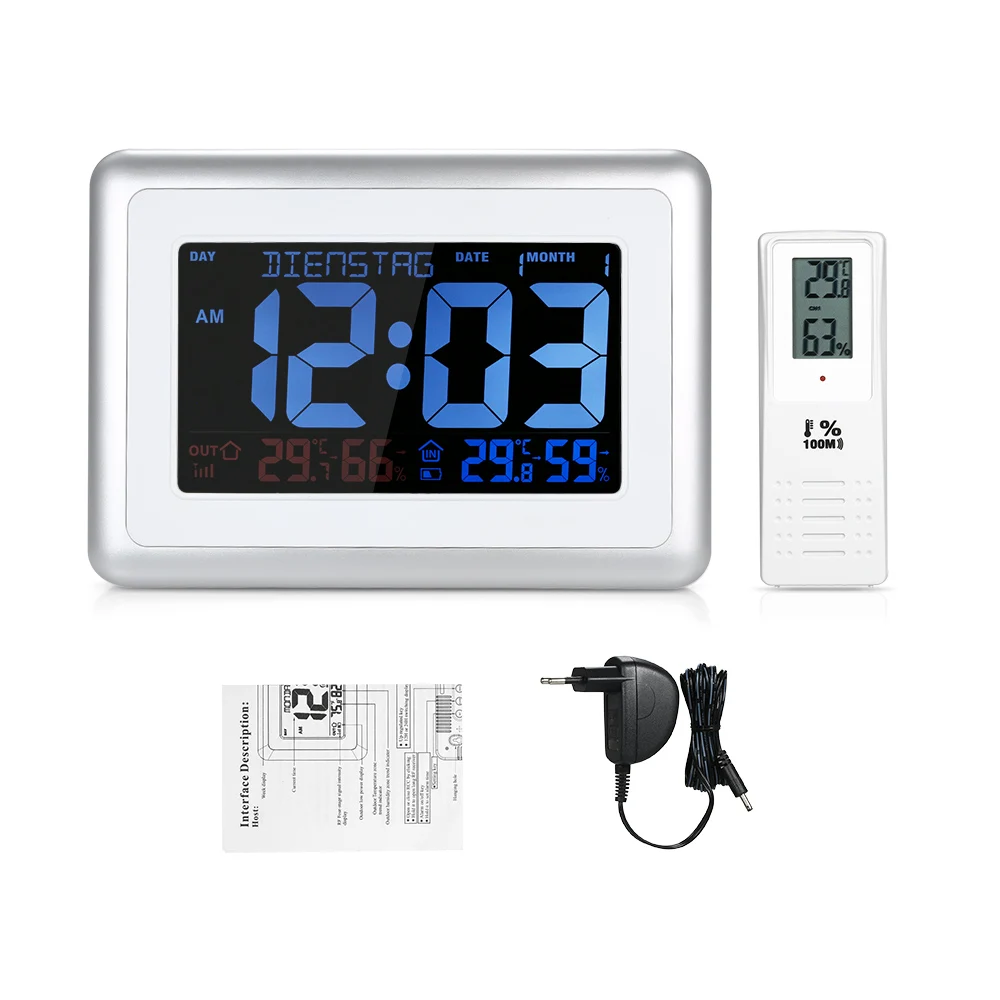 Цифровой термометр гигрометрический календарь часы метеорологическая станция для дома и улицы контроль температуры и влажности 7 дюймов