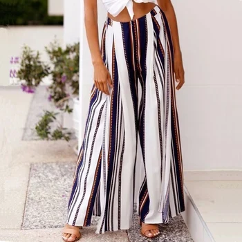 

women summer pants long style casual split loose high waisted wide leg pants