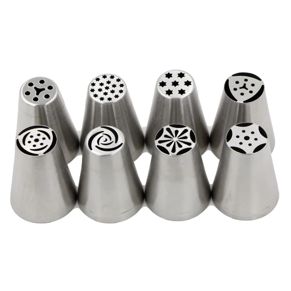 Pastry Tips Set 8pcs/set Stainless Steel Russian Pastry Nozzles Fondant