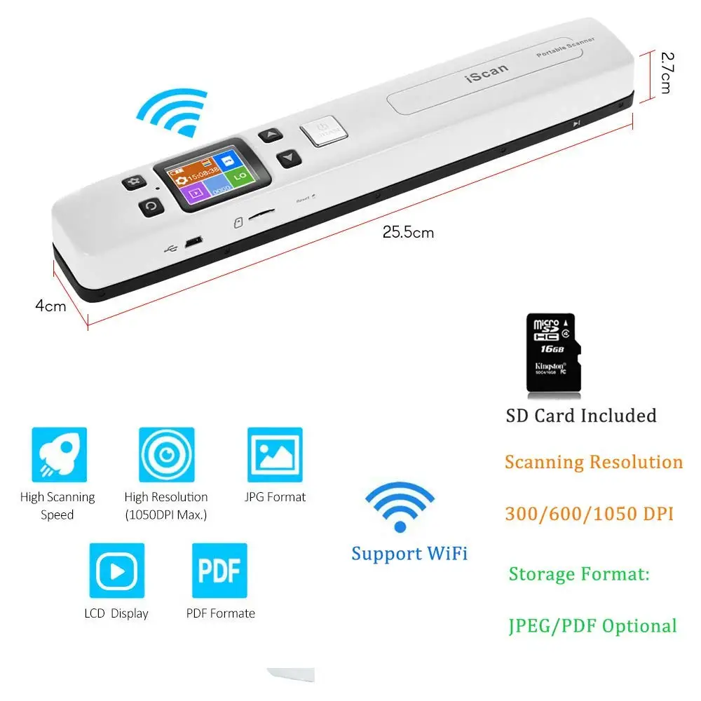 IssyzonePOS ماسح ضوئي للوثائق المحمولة المصغرة المحمولة A4 صورة JPG PDF المحمول ماسحة WIFI مع مايكرو SD TF بطاقة ل كتاب المسح IssyzonePOS ماسح ضوئي للوثائق المحمولة المصغرة المحمولة A4 صورة JPG PDF المحمول ماسحة WIFI مع مايكرو SD TF بطاقة ل كتاب المسح