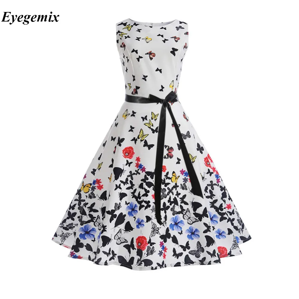Summer Dress Women 2018 New Floral Print 50s 60s Vintage Dress With ...
