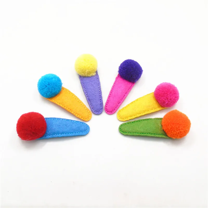 

12pcs/lot Woodland Party Pom Pom Hair Clips Winter Fall Kid Round Ball Snap Hairpin Handmade Cute Colorized Mustard Barrette