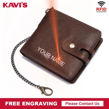 

KAVIS Free Engraving Genuine Leather Wallet Men With Coin Pocket Short Wallets Small Zipper Walet with card holders Male Hasp