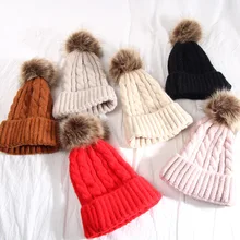 Женские шапки с помпоном для девочек; зимние теплые шапки; милые теплые шапки; модная вязальная шерсть; вязаная женская шапка