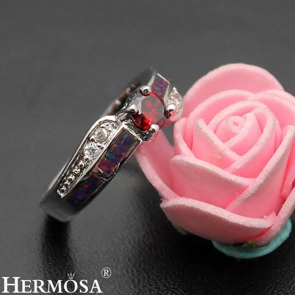 Hermosa Big Promotion Natural Australian Opal Trendy Hot Sale Blood Red Garnet Wedding Rings Size 7 9 Df57 Rings Aliexpress