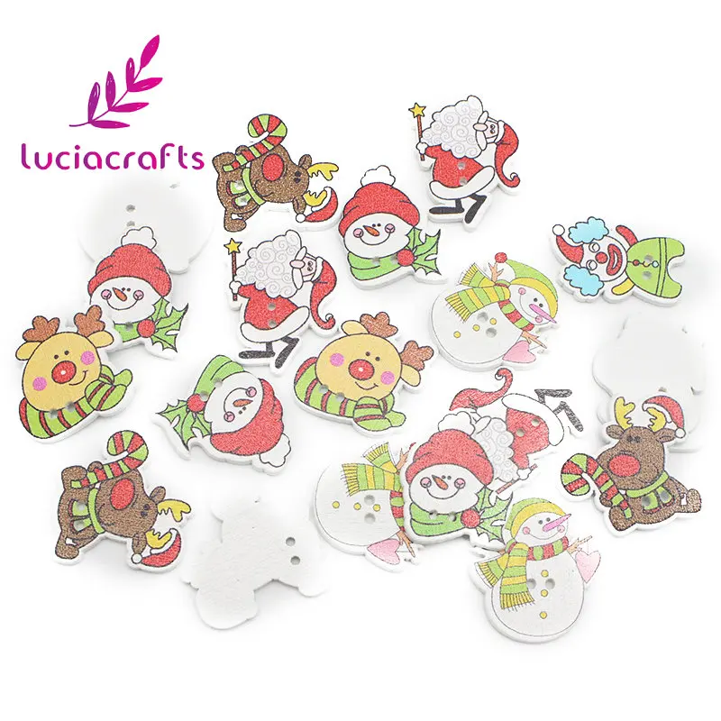 

Lucia crafts 12pcs/100pcs 17-30mm Christmas Shape Wooden Buttons Xmas Decoration Handcraft DIY Sewing Accessories E0211