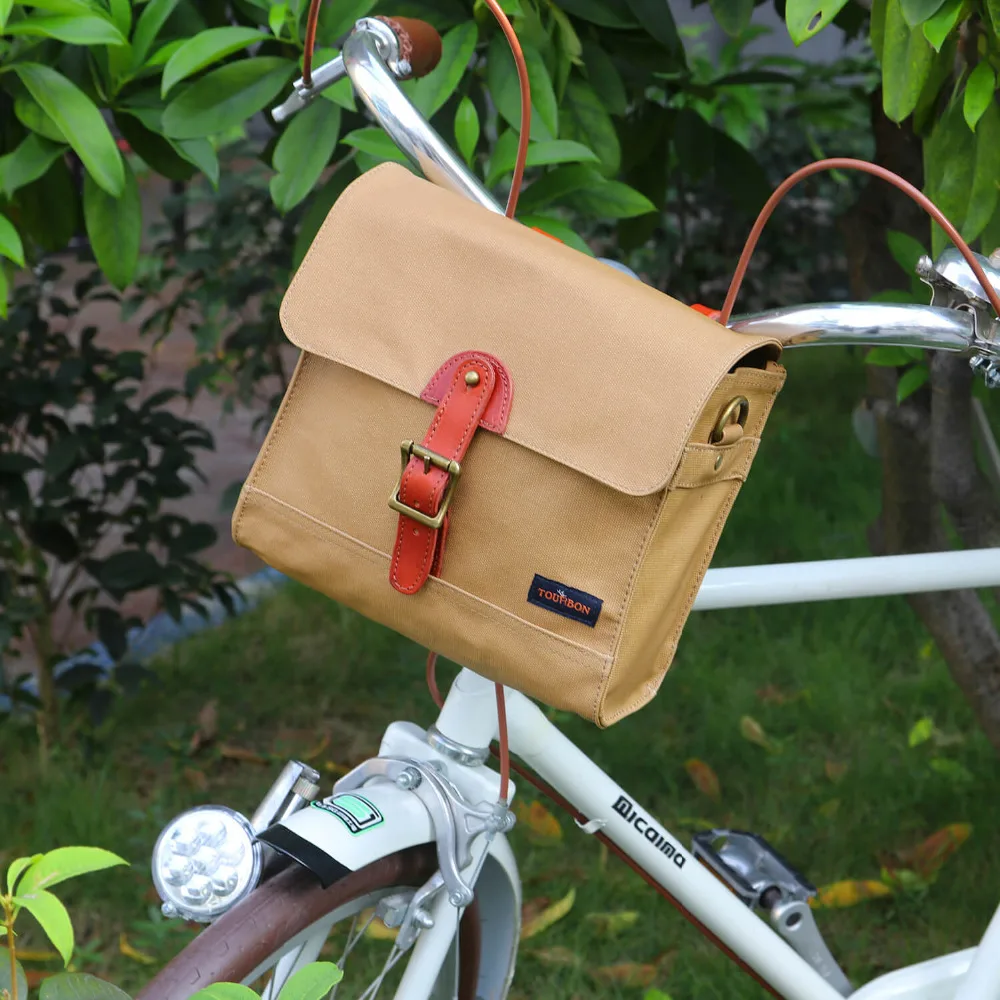 Tourbon Retro Bike Handlebar Bag Bicycle Front Basket Pannier Messenger