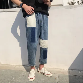 

2019 Summer New Street Fashion Brand Men's Harlan Patch Feet Loose Nine Points Harajuku Casual Jeans