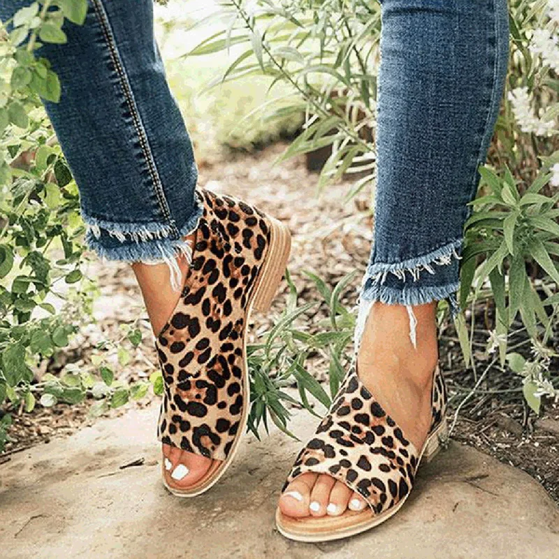 

Oeak Summer Shoes Fashion Casual Rome Peep Womens Sandals Toe Low Heels Leopard Square Heel Shoes Sandals Zomerschoenen Dames