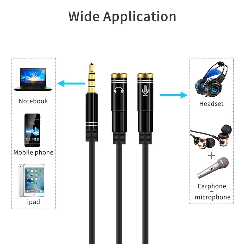 Headphone Splitter Audio Cable 3.5mm Male to 2 Female Jack 3.5mm Splitter Adapter Aux Cable for iPhone Samsung huawei Player Headphone Splitter Audio Cable 3.5mm Male to 2 Female Jack 3.5mm Splitter Adapter Aux Cable for iPhone Samsung huawei Player