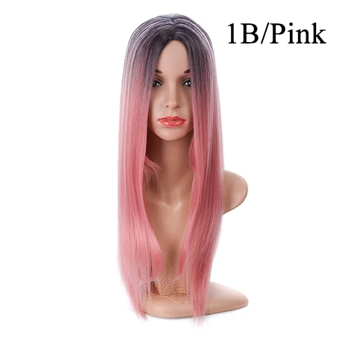 Aigemei Омбре парик для женщин длинные прямые парики синтетические термостойкие 26 дюймов средняя часть нет парик шнурка - Цвет: IB-Pink