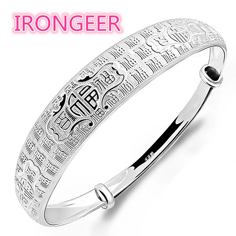 

Wkoud Authentic S990 Sterling Silver hundred blessing word adjustable bracelet Bracelets & bangles for women Free shipping