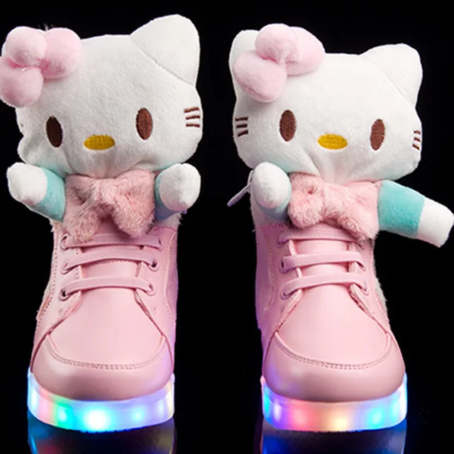 New Hello Kitty Kids Shoes LED Sneakers For Girls Shoes USB Charging