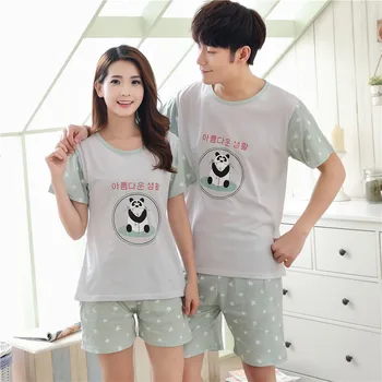 

New Summer Cotton Couples Pajamas Sets Men's Pajamas Sweet Girls Cartoon Panda Lounge Sleepwear Women Pyjama femme 3XL Clothing